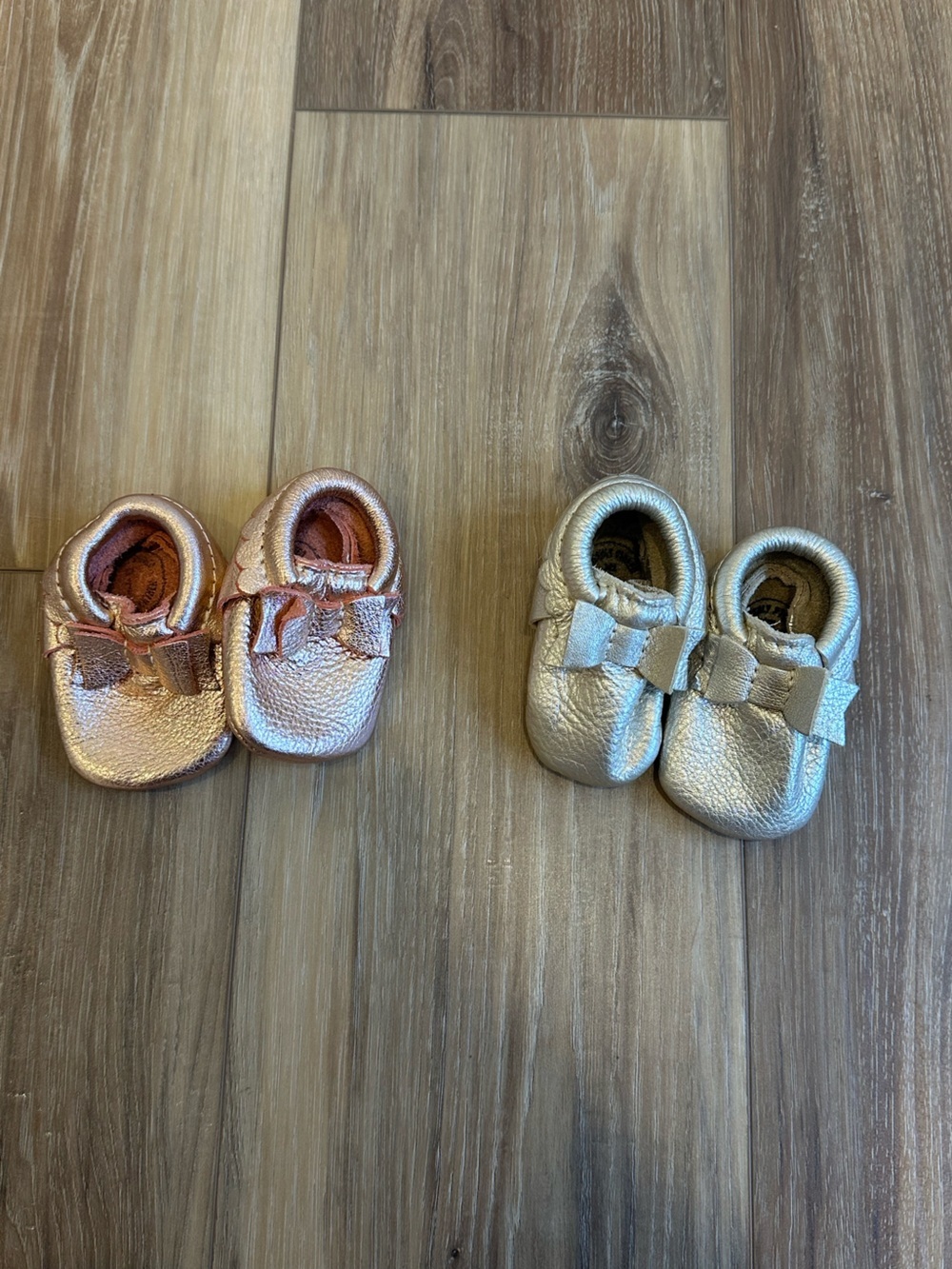Freshly Picked Rose Gold and Platinum Gold Bow Scallop Moccasin bundle sz 1 3-6m